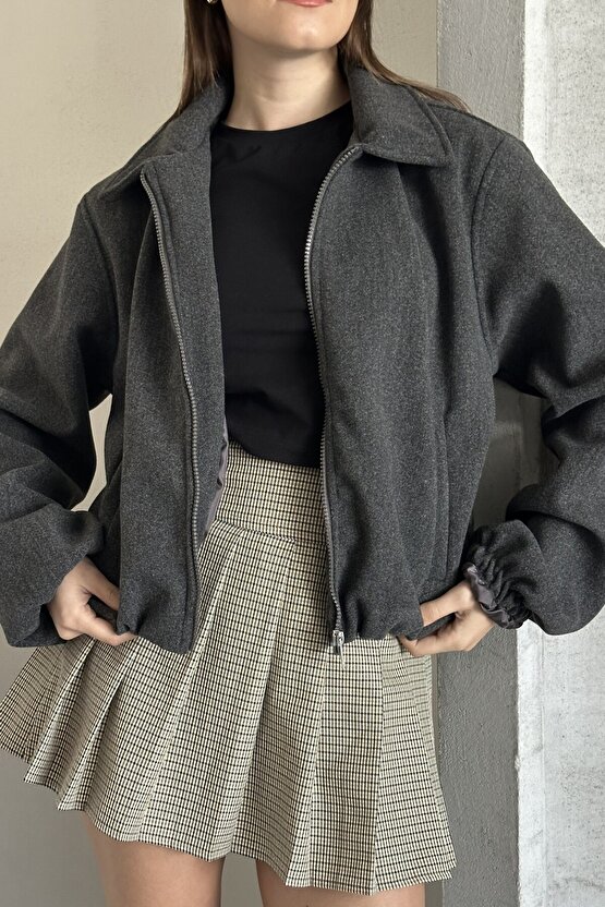 Kadın Oversize Bomber Ceket – Yumuşak Kaşe Dokulu, Mevsimlik, Casual Polar Mont