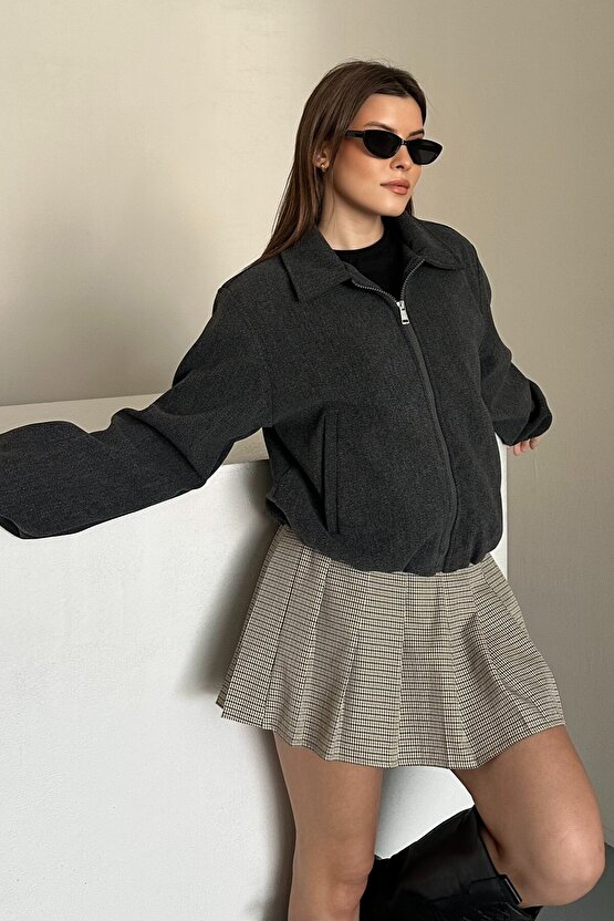 Kadın Oversize Bomber Ceket – Yumuşak Kaşe Dokulu, Mevsimlik, Casual Polar Mont