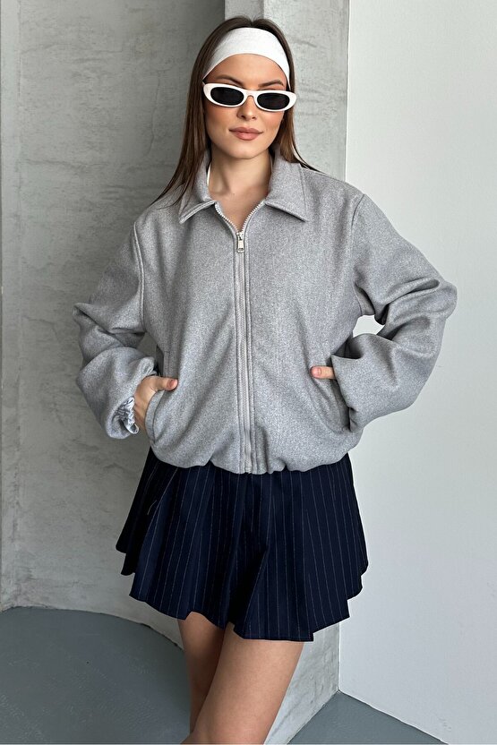 Kadın Oversize Bomber Ceket – Yumuşak Kaşe Dokulu, Mevsimlik, Casual Polar Mont
