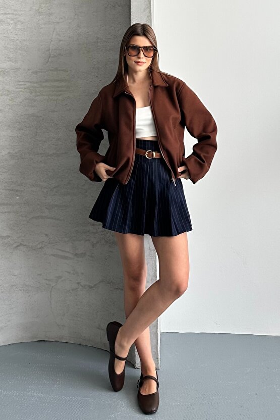 Kadın Oversize Bomber Ceket – Yumuşak Kaşe Dokulu, Mevsimlik, Casual Polar Mont