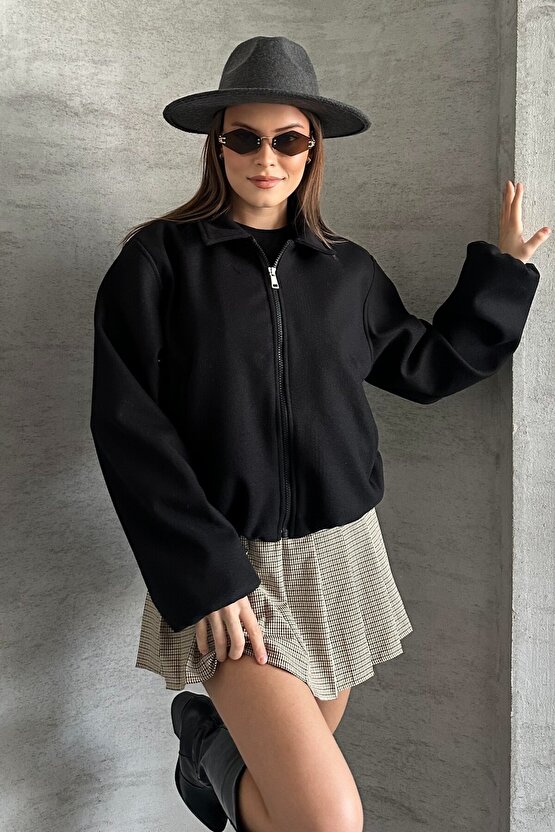 Kadın Oversize Bomber Ceket – Yumuşak Kaşe Dokulu, Mevsimlik, Casual Polar Mont