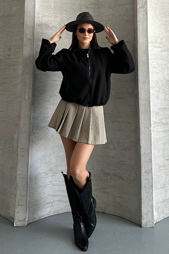 Kadın Oversize Bomber Ceket – Yumuşak Kaşe Dokulu, Mevsimlik, Casual Polar Mont