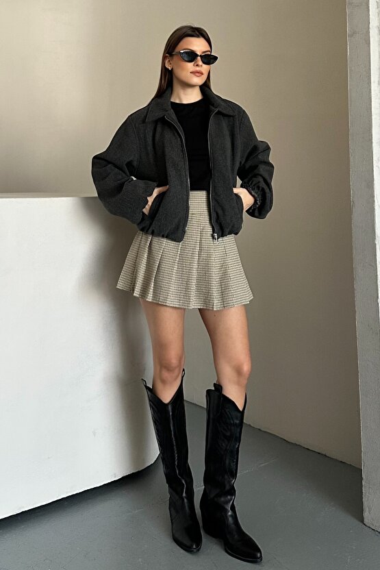 Kadın Oversize Bomber Ceket – Yumuşak Kaşe Dokulu, Mevsimlik, Casual Polar Mont