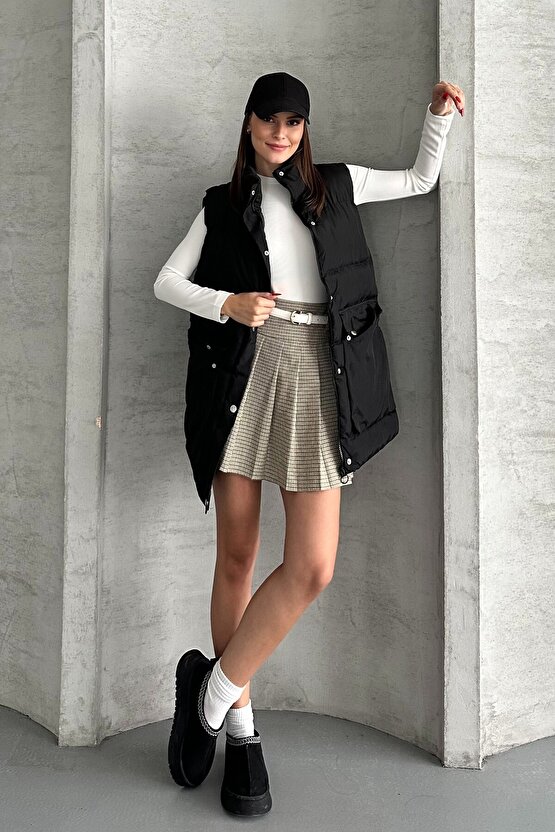 Kadın Şişme Yelek - Cepli Fermuarlı Günlük Şişme Yelek