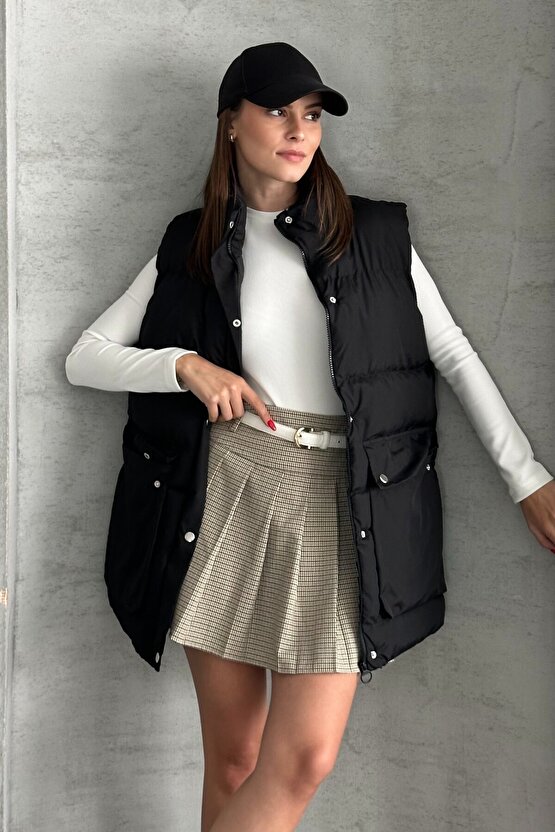 Kadın Şişme Yelek - Cepli Fermuarlı Günlük Şişme Yelek