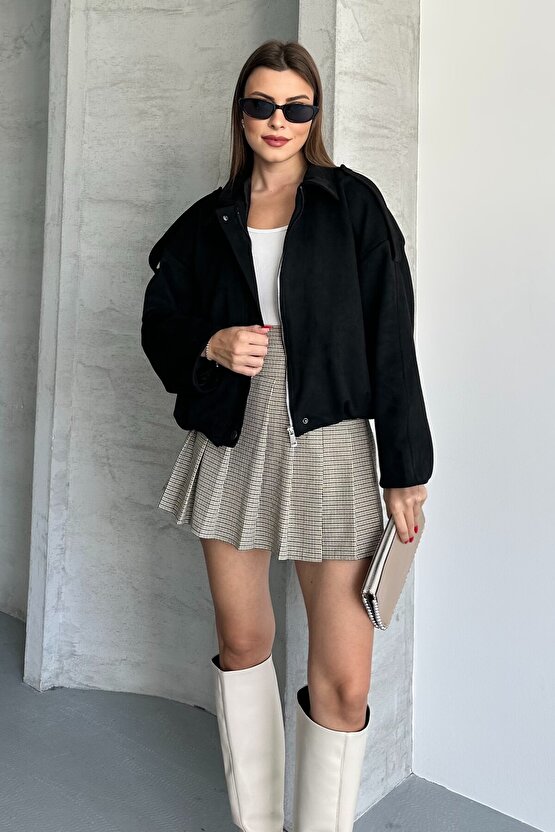 Kadın Oversize Süet Bomber Ceket - Yeni Sezon Deri Trend Ceket