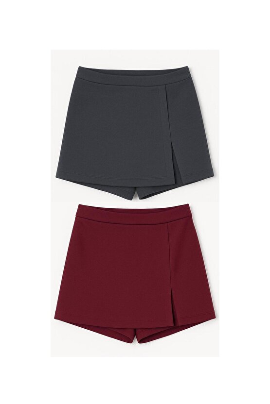 2li Yırtmaçlı Mini Şort Etek