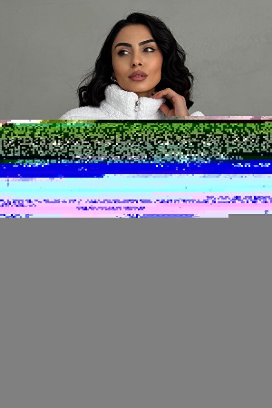 Peluş Kabartma Teddy Kadın Şişme Mont Ekru