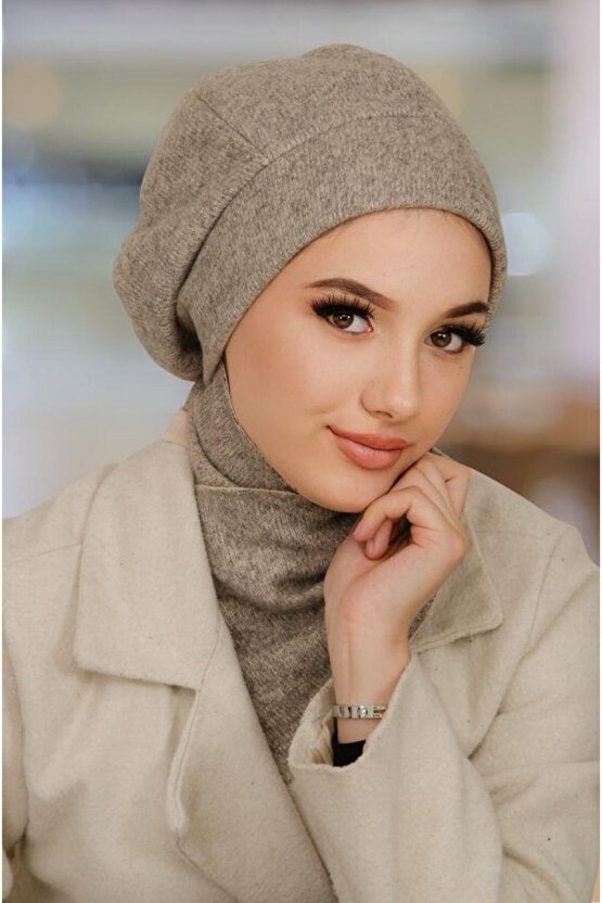 Bej Yumoş Tesettür Bere ve Etol Takım