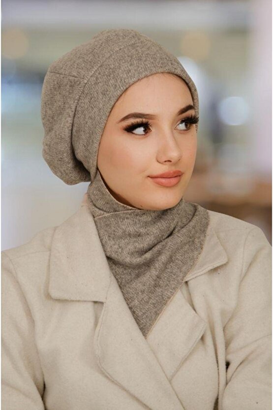 Bej Yumoş Tesettür Bere ve Etol Takım