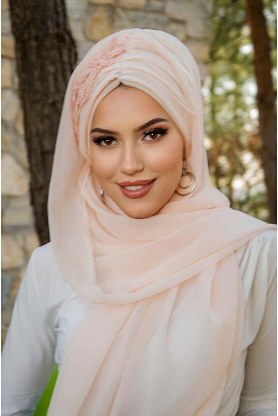 Açık Somon Güpürlü Abiye Şal