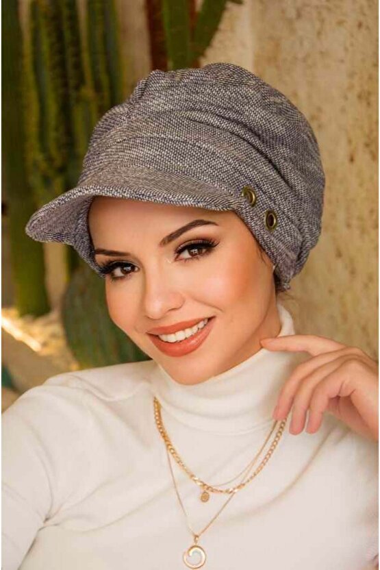 Kot Mavi Metal Detaylı Tesettür Şapka Bone