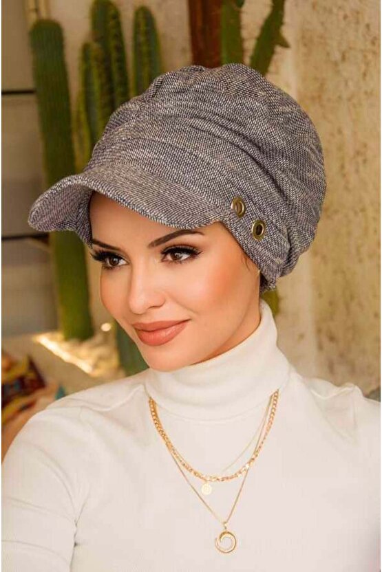 Kot Mavi Metal Detaylı Tesettür Şapka Bone