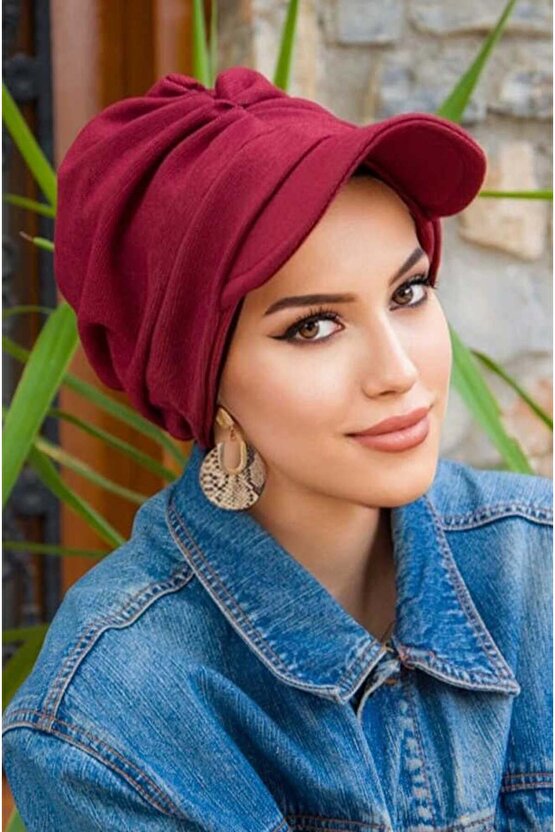 Bordo Tesettür Şapka Bone