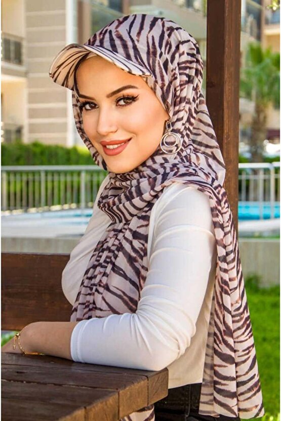 Zebra Desen Kepli Bandana Şapka Şal