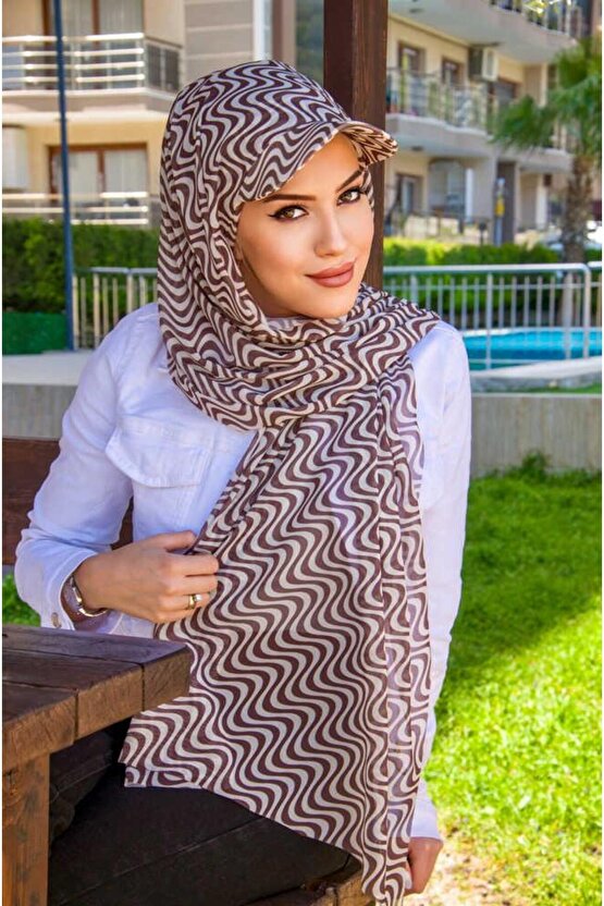 Kahve Helezon Desen Kepli Bandana Şapka Şal