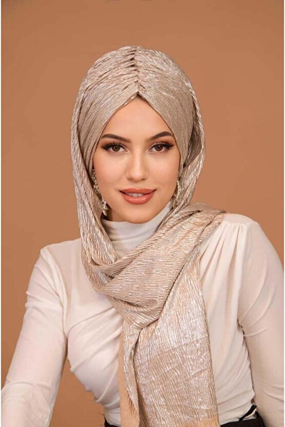 Rose Gold Piliseli Kelebek Model Büzgülü Bone Şal