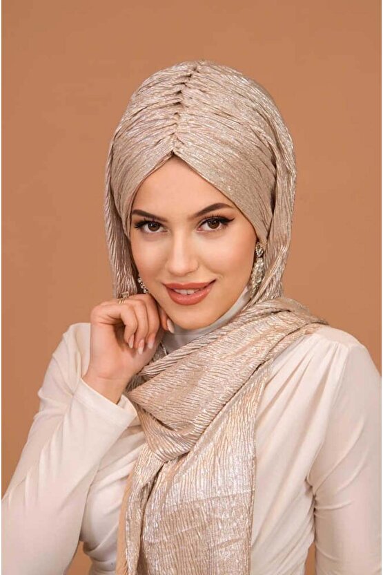 Rose Gold Piliseli Kelebek Model Büzgülü Bone Şal