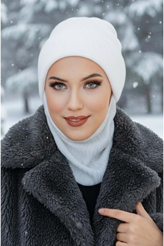 Kırık Beyaz Fitilli Maskeli Bere