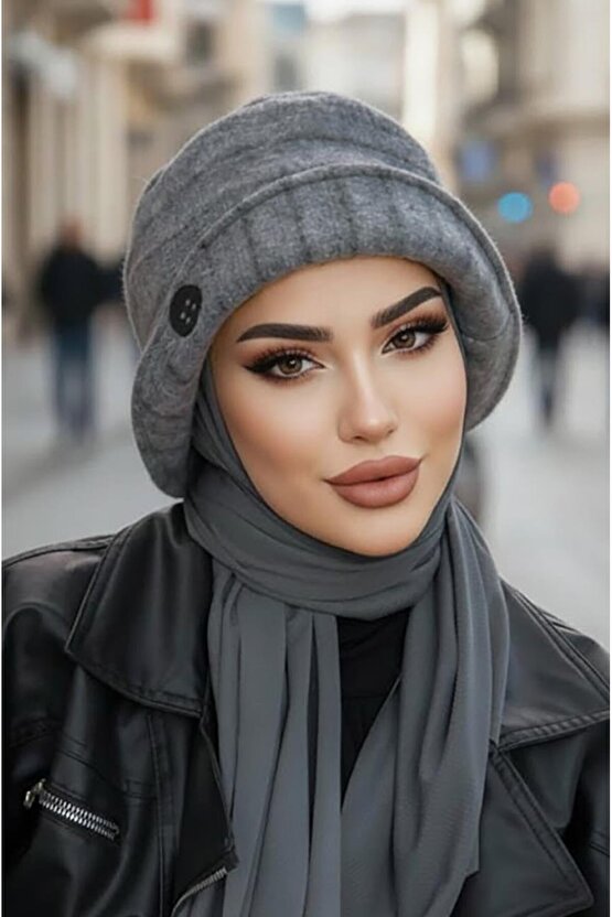 Füme Düğme Desen Bucket Şapka