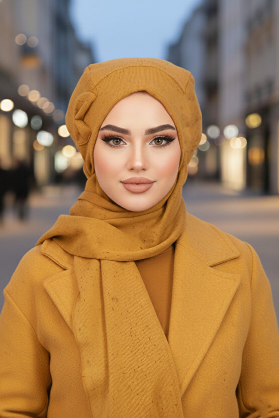 Hardal Karyağdı Fiyonklu Tesettür Bere