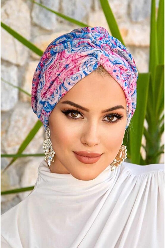 Mavi Kırmızı Desenli Burgu Bone