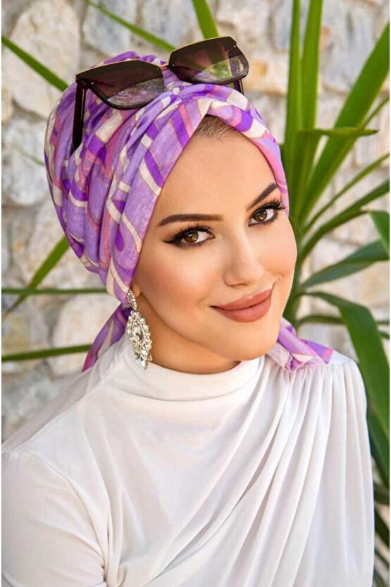 Leylak Geometrik Desen Tokalı Bone