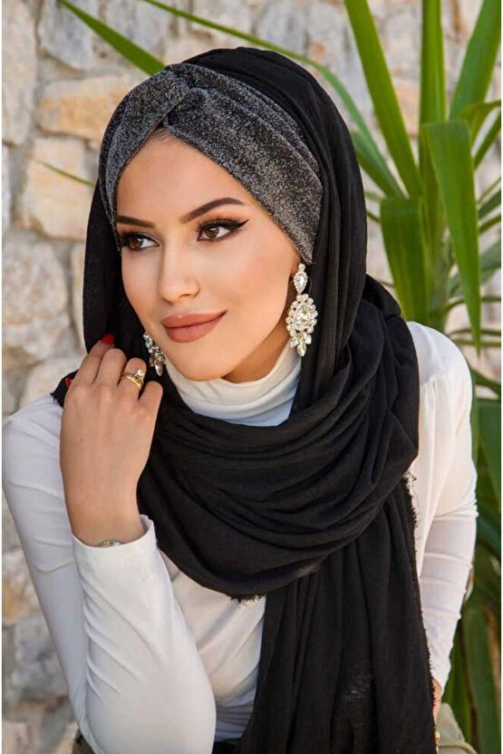 Siyah Gümüş Burgu Hazır Şal