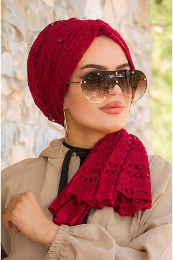 Bordo Dantel Tokalı Bone