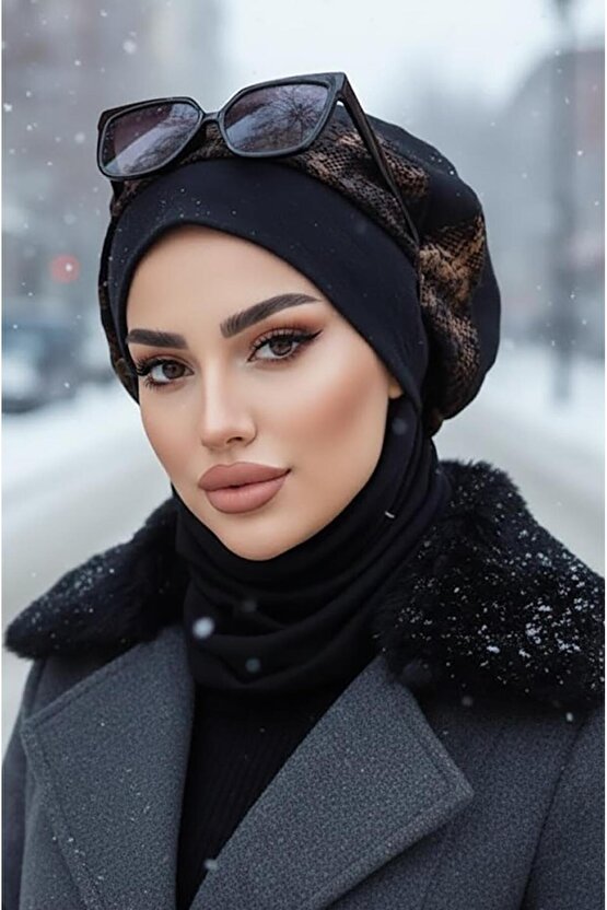 Siyah Bakır Garnili Tesettür Bere