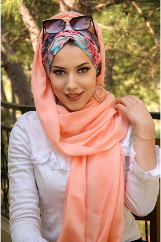 Somon Çiçek Desen Hazır Şal