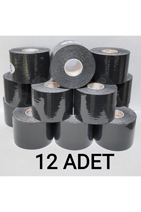 - Siyah Rengi Sporcu Ağrı Bandı 12li (pakette 12 Adet) Bia Tape Kinesio 5 cm X 5m