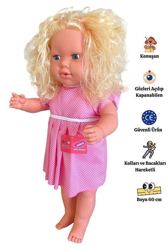 Büyük Boy Türkçe Konuşan Sarı Saçlı Et Bebek Oyuncak (60 CM)