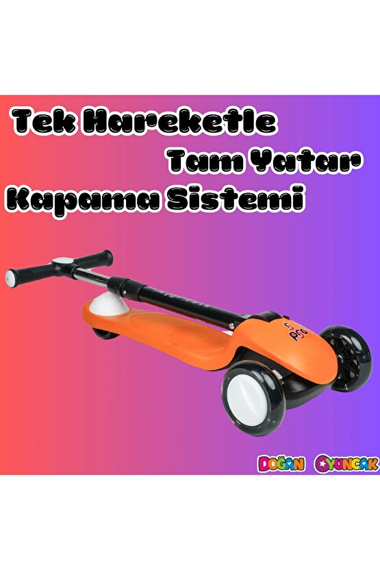Lupa Katlanabilir Işıklı 3 Tekerlekli Turuncu Scooter - Işıklı Scooter - Slikon Teker Scooter - Çocu