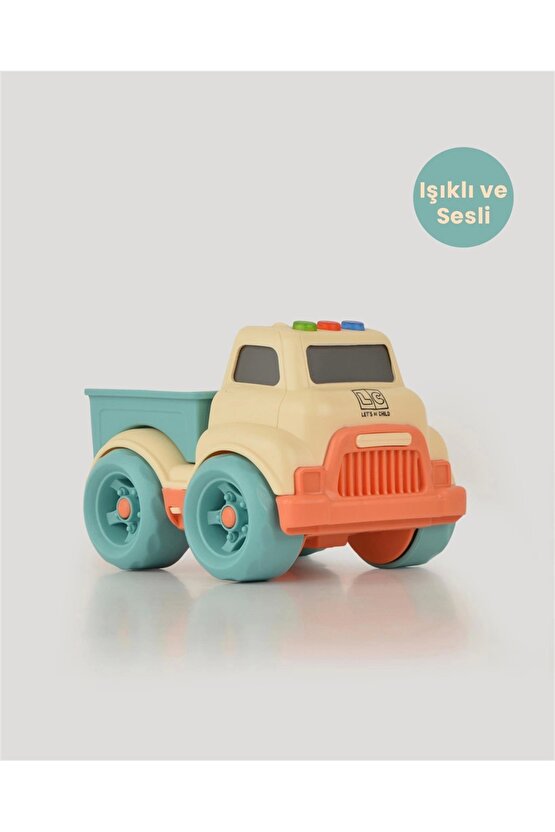 Lüx Bej Sesli ve Işıklı Minik Pikap - Plastik Kamyon - Kırılmaz Oyuncak - Kırılmaz Pikap - Işıklı Se