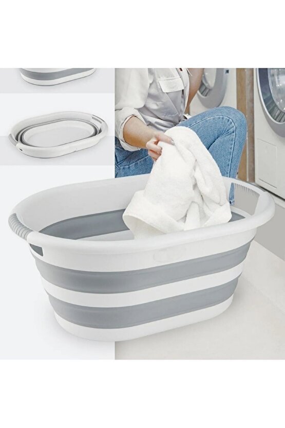 Plastik 40 Lt Büyük Boy Katlanabilir Çamaşır Sepeti 60 X 40 40 L Gri