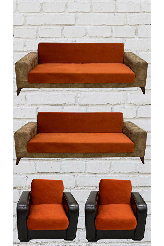 3+3+1+1 İtalyan Süet Kolsuz Koltuk Örtüsü (KİREMİT RENK)