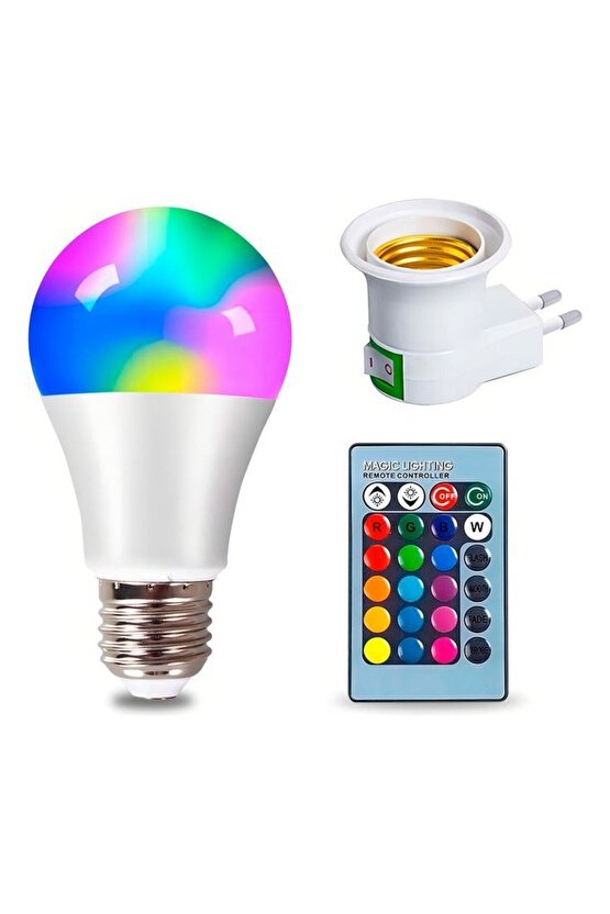 Prize Tak Çalıştır Kumandalı, 16 Farklı Işık Renkli, Çakar Modlu Akıllı Led Ampul Kaliteli RGB Ampul
