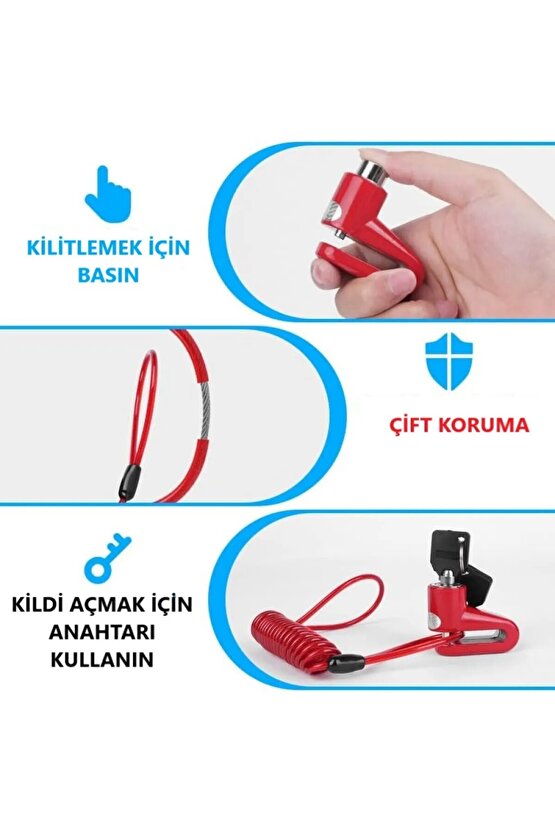 2li Güvenlik Seti Disk Kilidi + Spiral Çelik Halat Scooter Bisiklet Motosiklet İçin Üstün Koruma