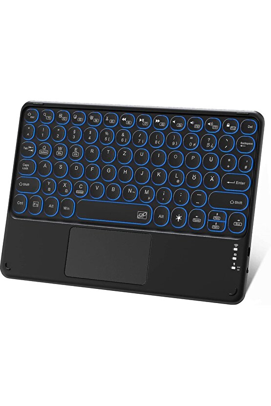 Tab M10 Plus 10.61 Tablet İçin Uyumlu Şarjlı Touchpadli Yuvarlak Tuş RGB Bluetooth Klavye