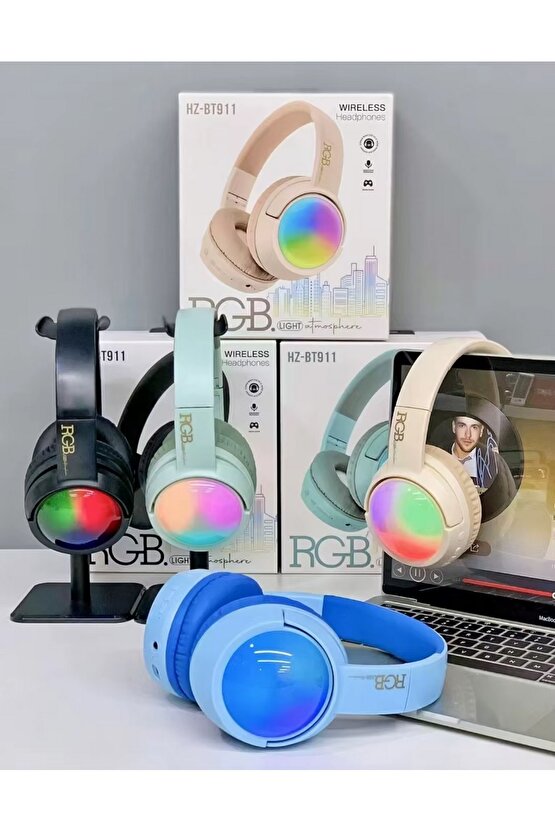 RGB LED IŞIKLI KABLOSUZ KULAKLIK BLUETOOTH ŞARJLI KULAKÜSTÜ WİRELESS HEADPHONES MİKROFONLU