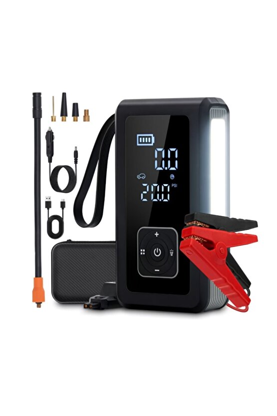 Multi Function Jump Starter Şarjlı Lastik Şişirme Pompası Akü Takviye Acil Durum Led Işık Powerbank