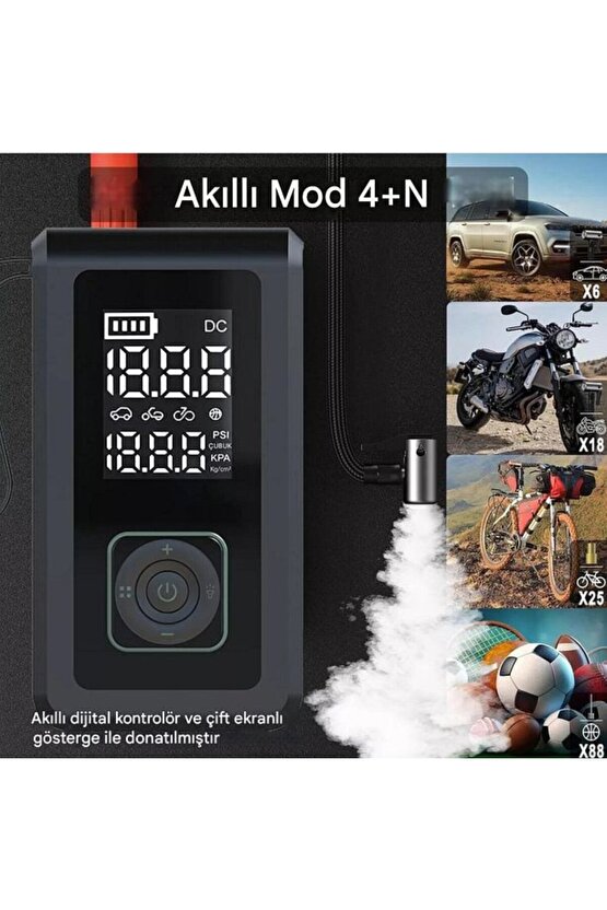 Multi Function Jump Starter Şarjlı Lastik Şişirme Pompası Akü Takviye Acil Durum Led Işık Powerbank