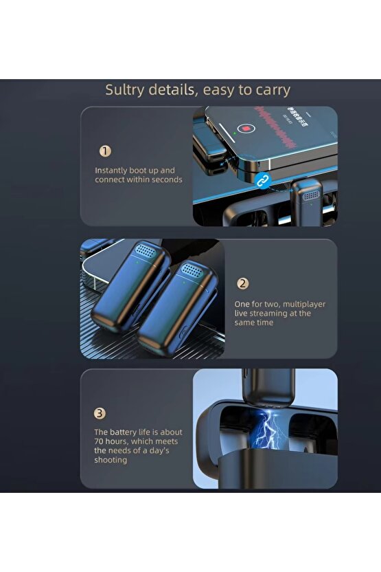 TYPE C KABLOSUZ ÇİFTLİ YAKA MİKROFONU VİDEO SES KAYIT İOS ANDROİD UYUMLU ŞARJ KUTULU MİKROFON