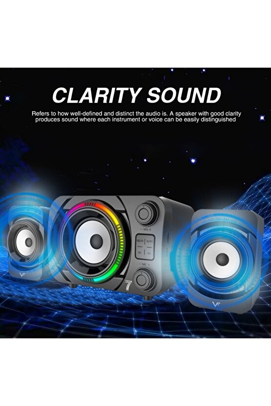 RGB LED IŞIKLI 2+1 SES SİSTEMİ BLUETOOTH HOPARLÖR FM RADYO KARAOKE MİKROFONLU SPEAKER TV PC 50W