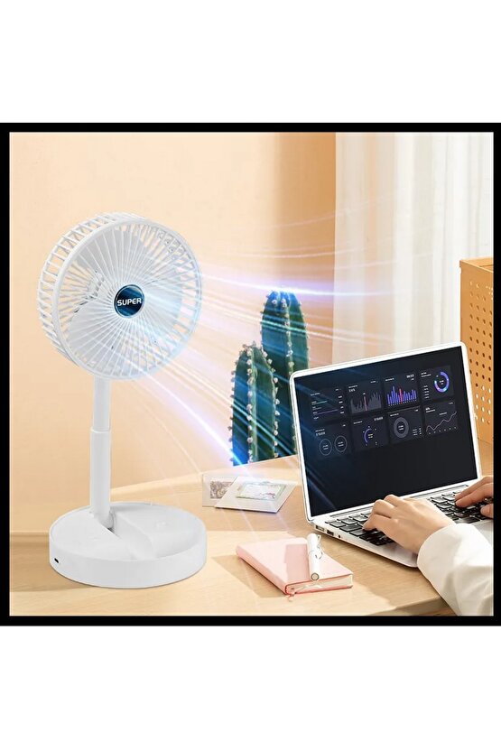MASAÜSTÜ ŞARJLI FAN 3 HIZ KADEMELİ KATLANABİLİR TELESKOBİK VANTİLATÖR SERİNLETİCİ MİNİ KLİMA