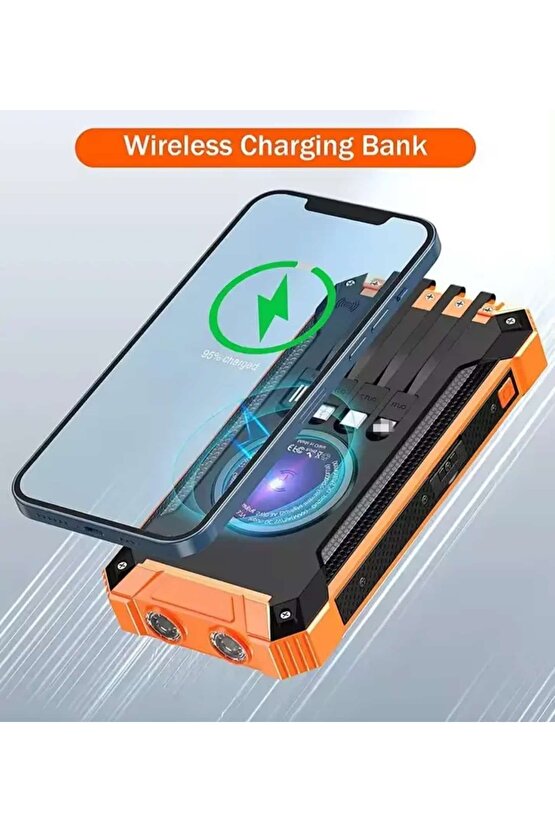 20000MAH POWERBANK SOLAR GÜNEŞ ENERJİLİ WİRELESS KABLOSUZ ŞARJ ÖZELLİKLİ TAŞINABİLİR ŞARJ LED IŞIKLI