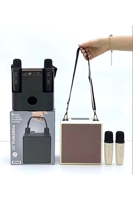 ÇİFT MİKROFONLU BLUETOOTH SPEAKER ŞARJLI KABLOSUZ KARAOKE HOPARLÖR PARTY BOX SES BOMBASI