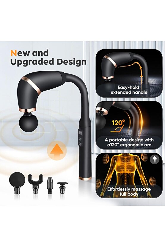 UZUN SAPLI ŞARJLI MASAJ TABANCASI U ŞEKLİNDE DERİN DOKU KAS TÜM VÜCUT MASAJ ALETİ 3 MOD 6 KADEME