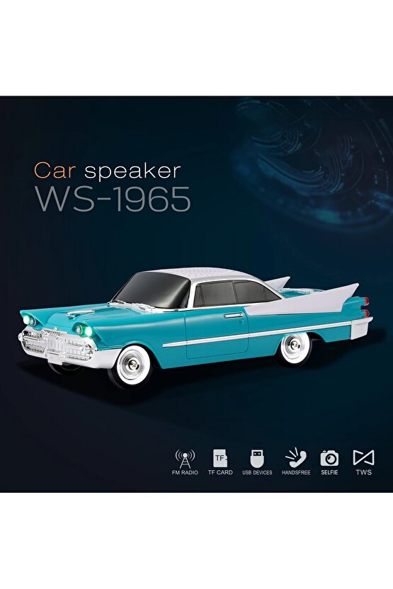 NOSTALJİK ARABA ŞEKLİNDE BLUETOOTH SPEAKER ŞARJLI LED IŞIKLI KABLOSUZ HOPARLÖR FM RADYO SD KART USB